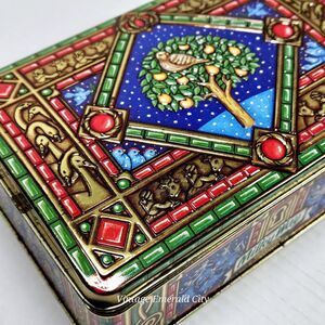 Vtg Retro Tin Box Milky Way 1998 Canister 12 Days Christmas Stained Glass Chest